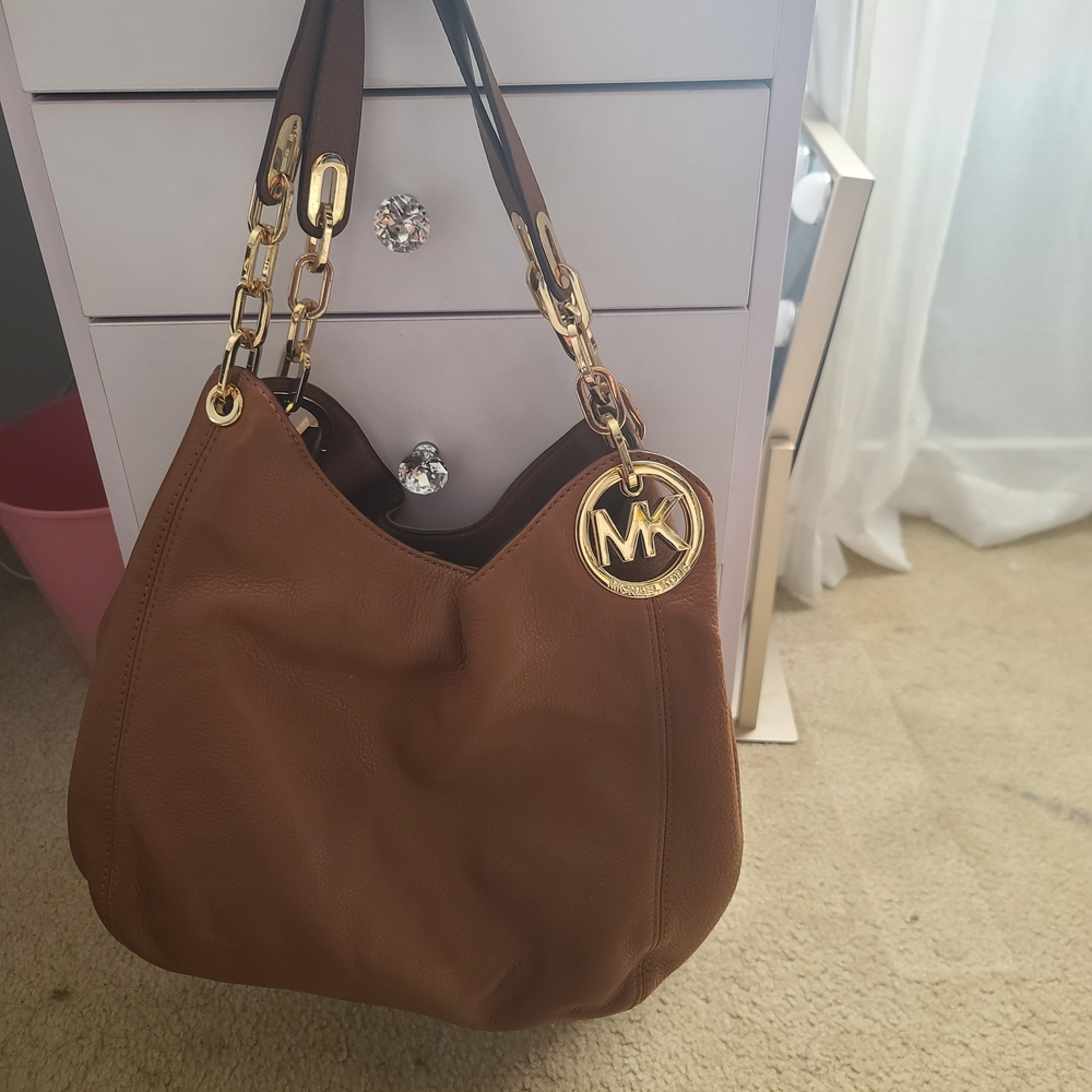 Michael Kors Tan Shoulder Bag with Gold Accents